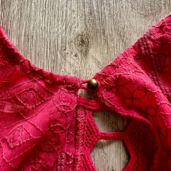 Free People Pink Rose Women's Size 0 Wherever You Go Crocheted Mini Dress Pocket - Picture 10 of 10